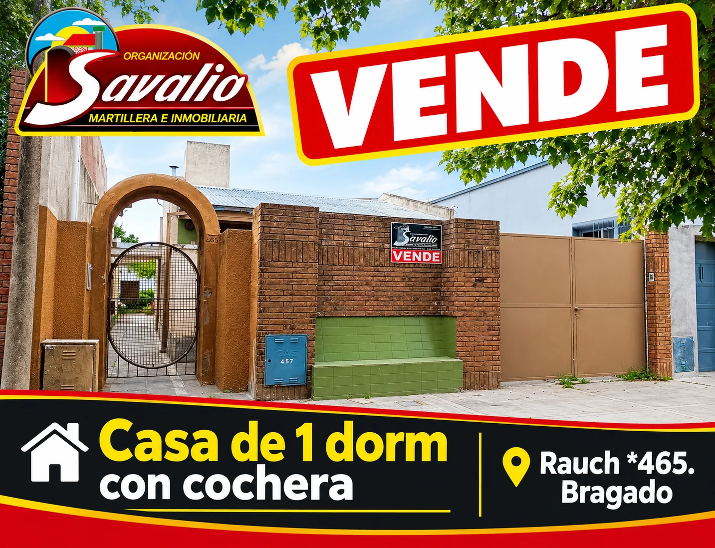 BRAGADO - VENTA - CASA -RAUCH 465 - CASA CON COCHERA , 1 DORMITORIO , LIVING - COMEDOR - COCINA - PATIO CHICO . T/LOSS SERVICIOS. VALORES EN FORMA PERSONAL EN N/ OFICINAS