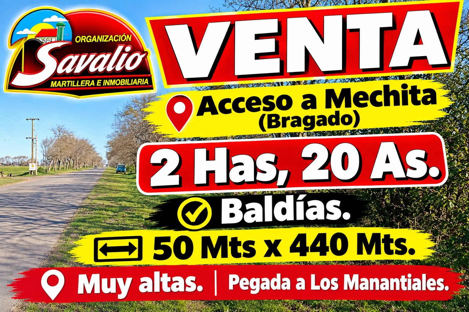 MECHITA /BRAGADO - VENTA - 2 HAS, 20 AS. FRACCION DE QUINTA BALDIA. SOBRE EL ACCESO JOSE HERNANDEZ. CAMPO FLOR ! 50 DE FRENTE X 440 DE FONDO. PEGADO A LOS MANANTIALES. VALORES EN FORMA PERSONAL. EN SAAVEDRA 30. BRAGADO