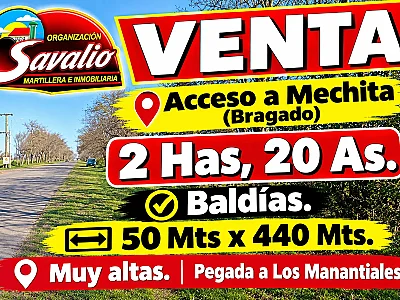MECHITA /BRAGADO - VENTA - 2 HAS, 20 AS. FRACCION DE QUINTA BALDIA. SOBRE EL ACCESO JOSE HERNANDEZ. CAMPO FLOR ! 50 DE FRENTE X 440 DE FONDO. PEGADO A LOS MANANTIALES. VALORES EN FORMA PERSONAL. EN SAAVEDRA 30. BRAGADO