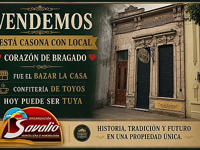 BRAGADO - VENTA - PELLEGRINI AL 1.300 - MICROCENTRO - E/ MITRE Y BROWN - LOCAL Y CASONA C/ PILETA - 50 MTS DE FONDO - CONSULTAS, INFORMES Y VALORES UNICAMENTE EN FORMA PERSONAL EN N/ OF. DE CALLE SAAVEDRA N°30 - BRAGADO