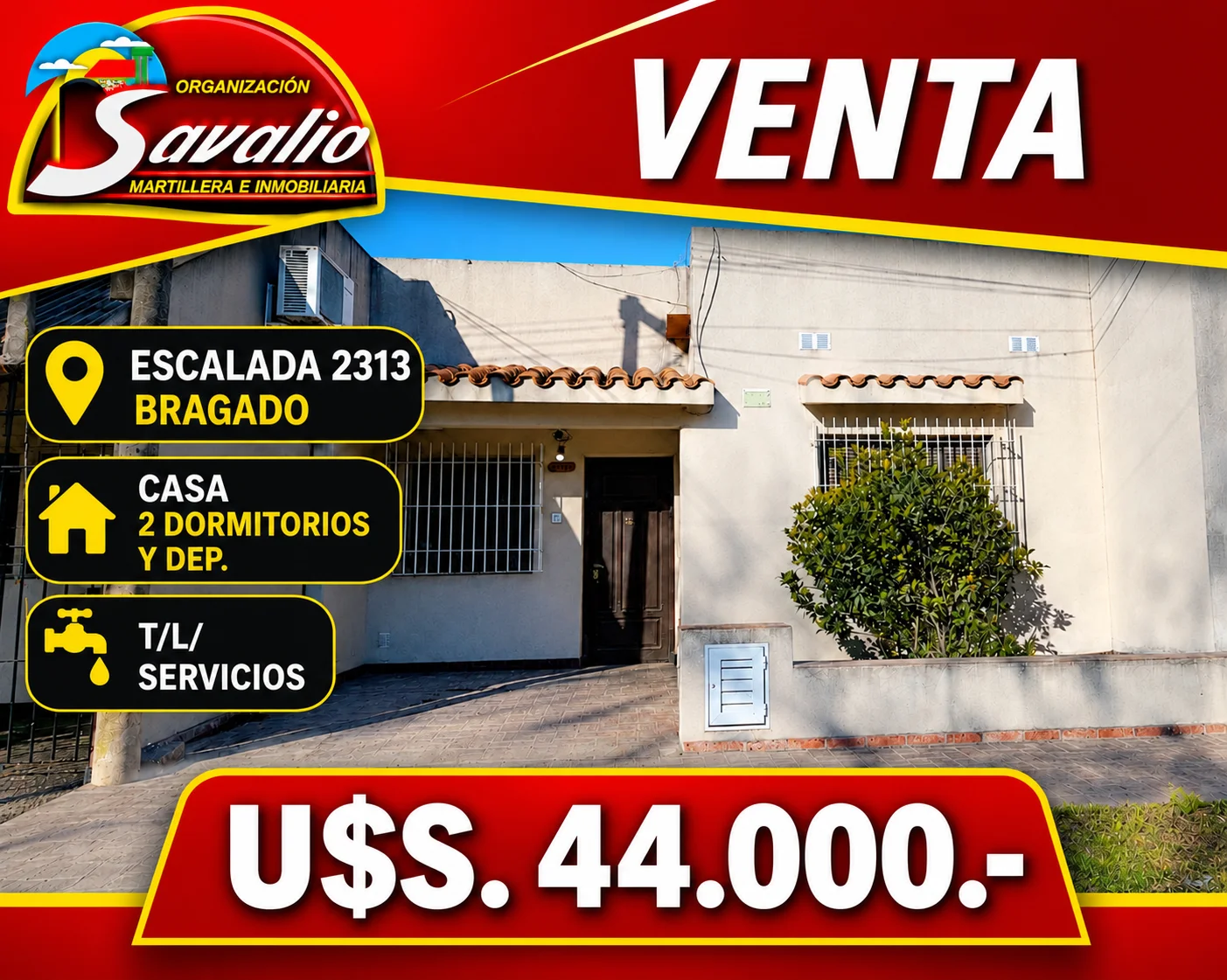 BRAGADO - VENTA - ESCALADA 2315 - CASA DE 2 DORMITORIOS - BAÑO - LIVING - COCINA COMENDOR - PATIO - TODOS LOS SERVICIOS. LISTA PARA ENTRAR A VIVIR .