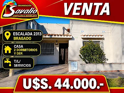 BRAGADO - VENTA - ESCALADA 2315 - CASA DE 2 DORMITORIOS - BAÑO - LIVING - COCINA COMENDOR - PATIO - TODOS LOS SERVICIOS. LISTA PARA ENTRAR A VIVIR .