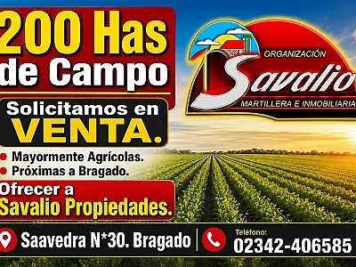 200 HAS DE CAMPO SOLICITAMOS EN VENTA - ZONA BRAGADO - OFRECER 02342 406585