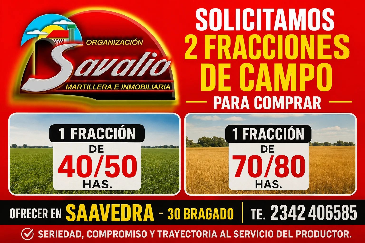 SOLICITAMOS CAMPOS EN VENTA - 2 FRANCCIONES